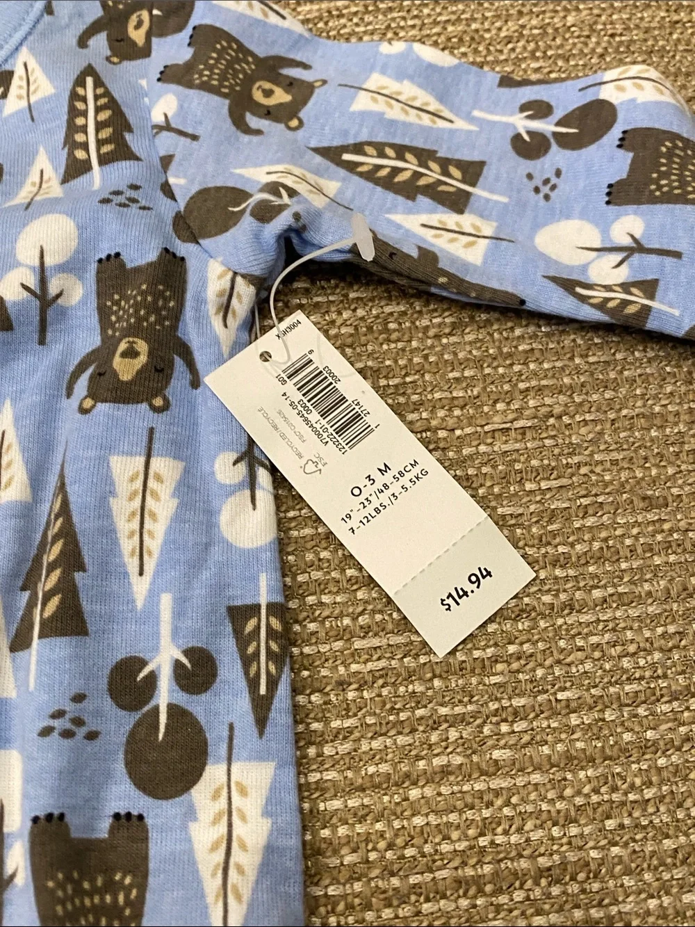 🩵 NWT Old Navy Blue Bear Print Baby One-Piece Footed Pajamas 0-3 months